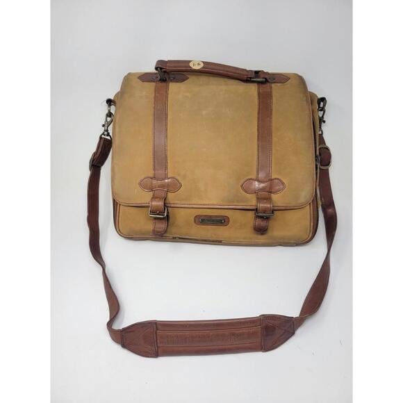 Rare JT Madison Leather Canvas Messenger Laptop Bag Brown